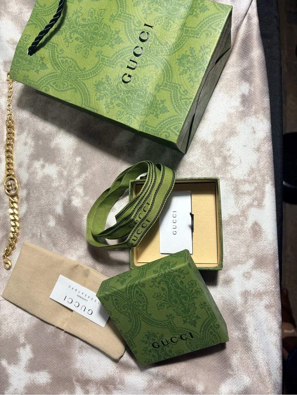 Gucci Green Branded Bracelet with Ribbon and Box